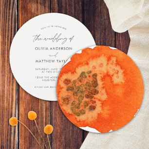 Convites Casamento Elegante com Laranja Queimado em Aquarel