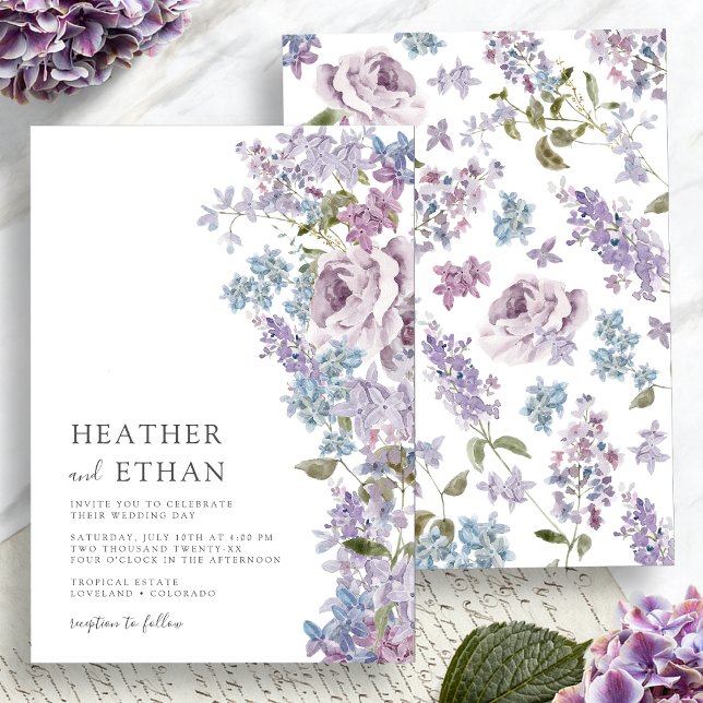 Convites Casamento Elegante com Lilás em Aquarela (Elegant Watercolor Purple Lilac Wedding Invitation by Painted Paperie
)