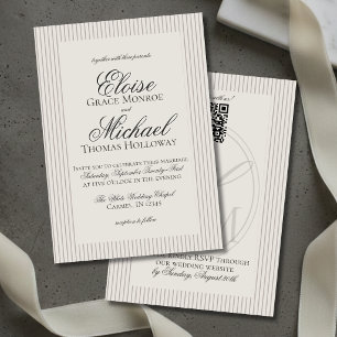 Convites Casamento Elegante com Listra Neutra em Script Old