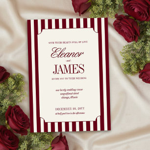 Convites Casamento Elegante com Listras Burgundy e Creme
