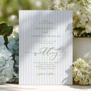 Convites Casamento Elegante com Listras em Azul e Salvia