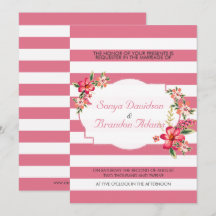 Casamento Elegante com Listras Rosa e Branco e Buq