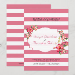 Convites Casamento Elegante com Listras Rosa e Branco e Buq