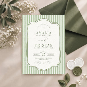 Convites Casamento Elegante com Listras Verdes Vintage