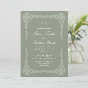 Convites Casamento Elegante com Moldura Francesa em Verde S
