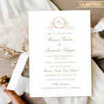 Convites Casamento Elegante Com Monograma Dourado, Em Espan<br><div class="desc">Convite de casamento elegante com um belo monograma desenhado à mão na imitação de ouro esculpido, com as iniciais do casal. O resto do texto em cor de ouro, não ouro real. Design simples, delicada, cheio de elegância e graça com detalhes em caligrafia. Um convite completo, incluindo todos os detalhes...</div>