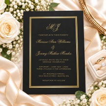 Casamento Elegante com Monograma em Preto e Dourad