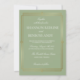 Convites Casamento Elegante com Monograma em Verde Sage e D