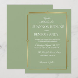 Convites Casamento Elegante com Monograma em Verde Sage e D