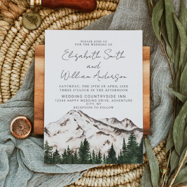 Convites Casamento Elegante com Montanhas em Aquarela (Criador carregado)