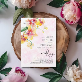 Convites Casamento elegante com orquídeas amarelas e vermel