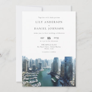 Convites Casamento Elegante com Paisagem de Dubai em Aquare