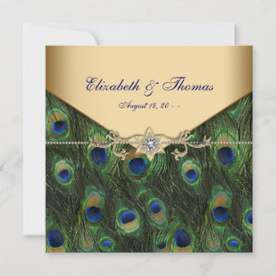 Convites Casamento Elegante com Pavão Dourado