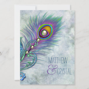 Convites Casamento Elegante com Pavão em Aquarela