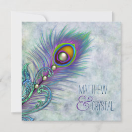 Convites Casamento Elegante com Pavão em Aquarela