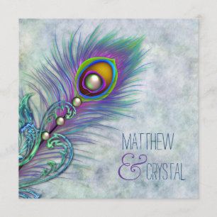 Convites Casamento Elegante com Pavão em Aquarela