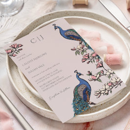 Convites Casamento Elegante com Pavão Rosa e Flores