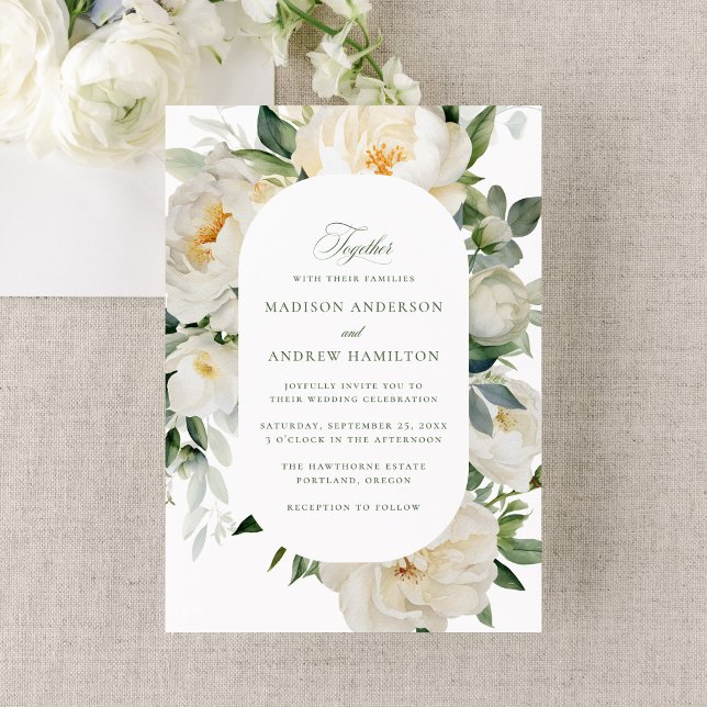 Convites Casamento Elegante com Peônias Brancas (Criador carregado)
