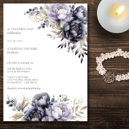 Convites Casamento Elegante com Peônias Lavanda e Pretas
