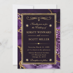 Convites Casamento Elegante com Purpura e Dourado e Lascas