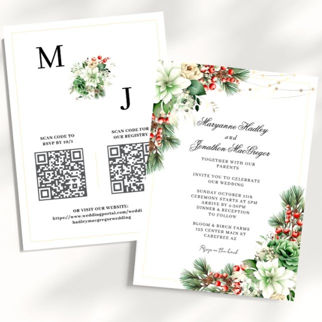 Convites Casamento Elegante com QR Code de Inverno (Criador carregado)
