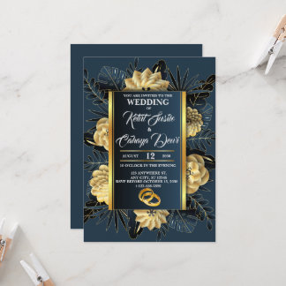 Convites Casamento elegante com Rosas e anéis
