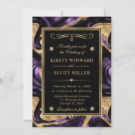 Convites Casamento Elegante com Roxo Derretido e Folha de O
