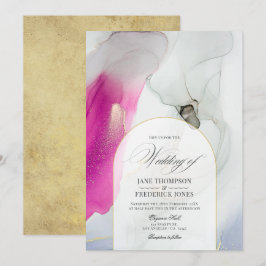 Convites Casamento Elegante com Tinta Alcoólica Rosa, Cinza