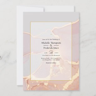 Convites Casamento Elegante com Tinta Alcoólica Rosa Dourad