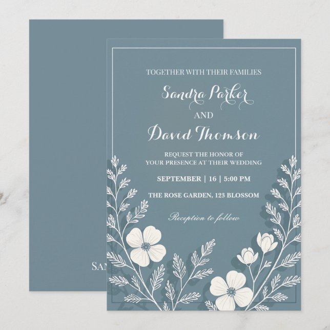 Convites casamento elegante com vassoura-de-flor-selvagem (Frente/Verso)