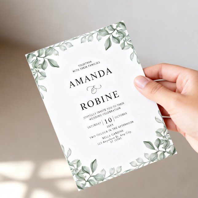 Convites Casamento Elegante com Vegetação Botânica (Criador carregado)