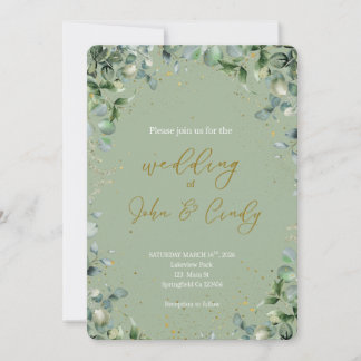 Convites Casamento Elegante com Verde Botânico e Poeira Dou