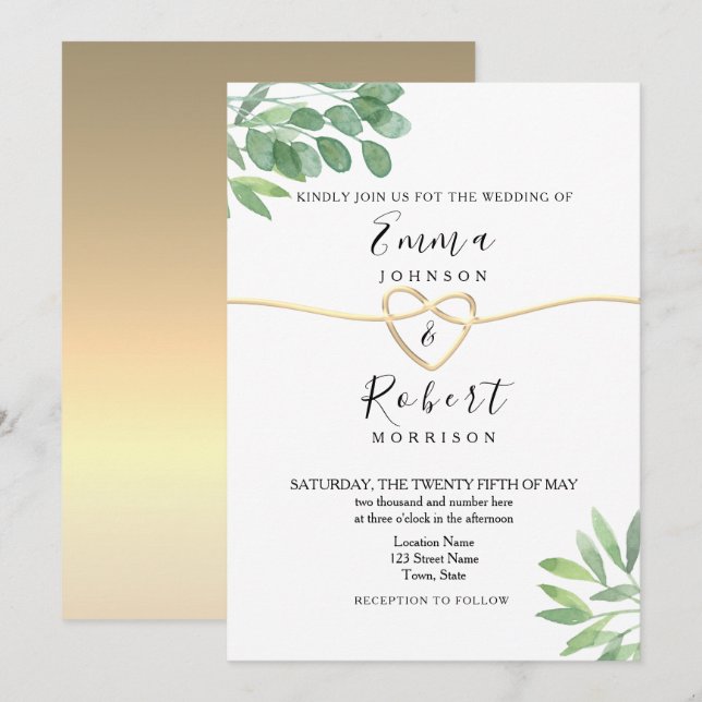 Convites Casamento Elegante com Verde de Eucalipto Moderno (Frente/Verso)
