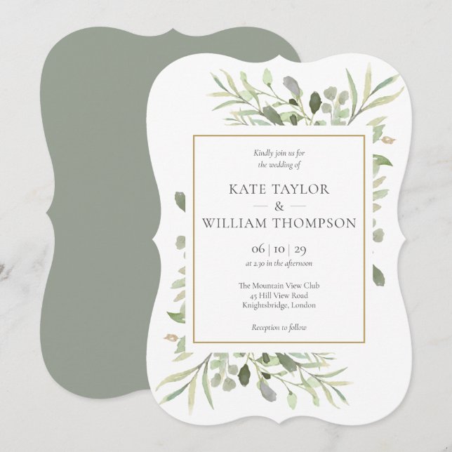 Convites Casamento Elegante com Verdor Campestre (Frente/Verso)