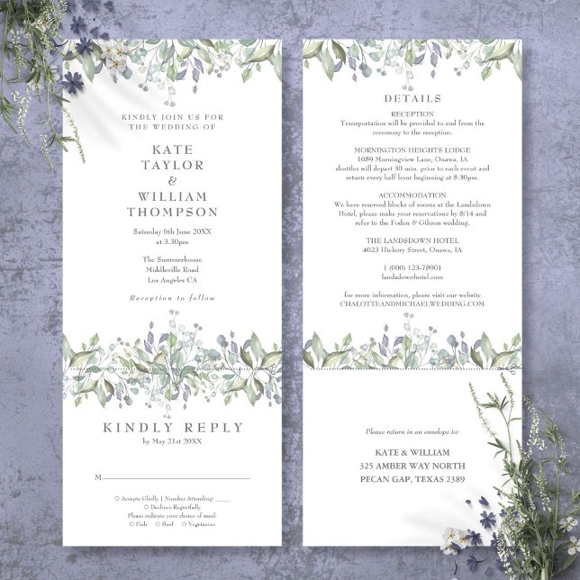 Convites Casamento Elegante com Verdura em Um Só (Elegant Greenery All In One Wedding Invitation)