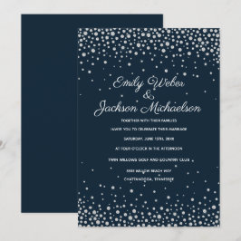 Convites Casamento Elegante Confete de Diamante Prata Azul 
