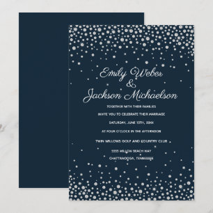 Convites Casamento Elegante Confete de Diamante Prata Azul 