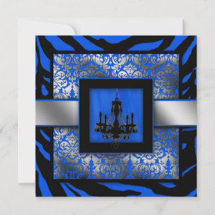 Convites Casamento Elegante Convide o Chandelier Zebra Azul