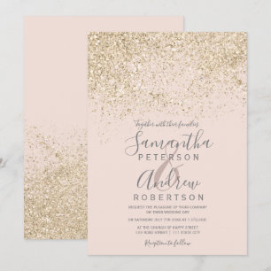 Convites casamento elegante cor-de-rosa-claro com brilho