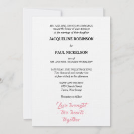 Convites Casamento Elegante Cor-de-Rosa Dois Corações Branc