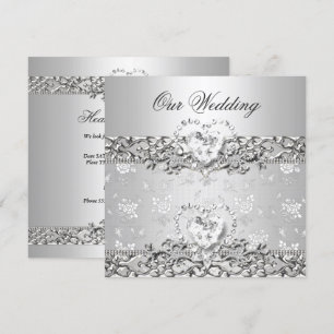 Convites Casamento Elegante Coração de Diamante Branco Prat