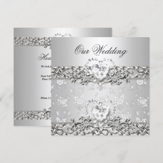 Convites Casamento Elegante Coração de Diamante Branco Prat
