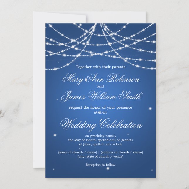 Convites Casamento Elegante Corda Azul Brilhante (Frente)