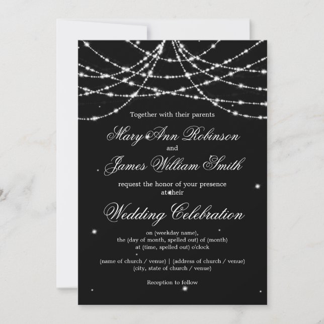 Convites Casamento Elegante Corda Preta Brilhante (Frente)