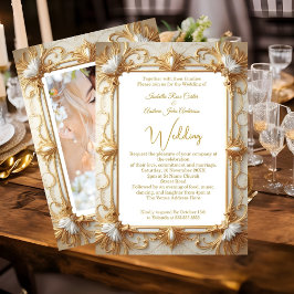 Convites Casamento Elegante Creme Bege Dourado Foto