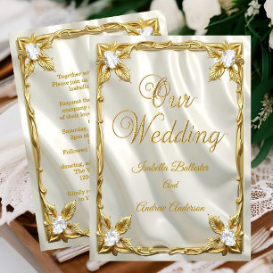 Convites Casamento Elegante Creme Branco Falso Seda Ouro Di