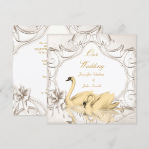 Convites Casamento Elegante Creme Dourado Cisnes Brancos Ar