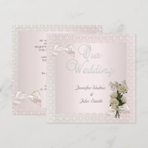 Convites Casamento Elegante Creme Rosa Laço Renda Rosa