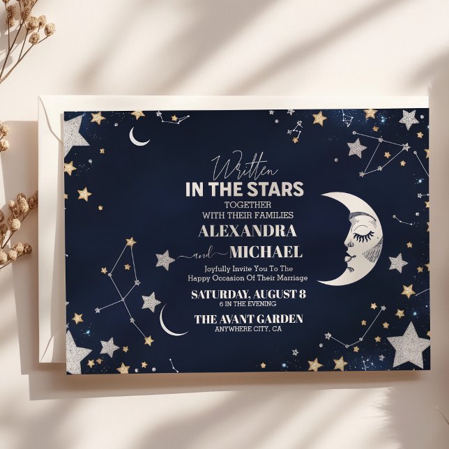 Convites Casamento Elegante Crescente Celestial Lua (Criador carregado)