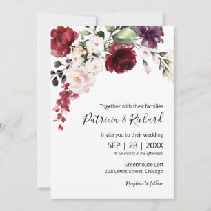 Convites Casamento Elegante Da Burgundy Floral Watercolor